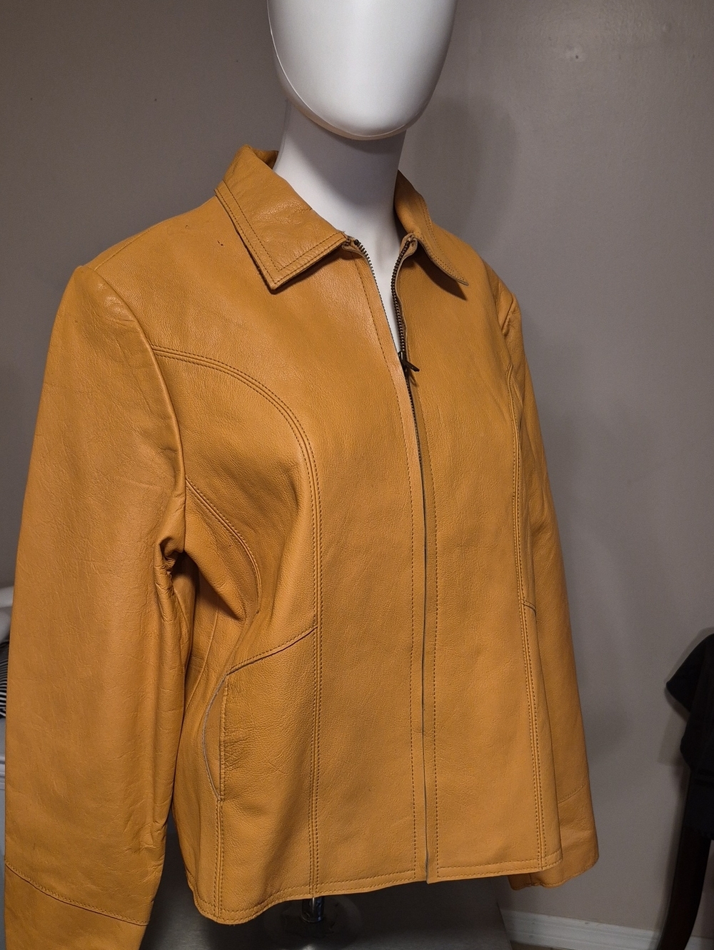 GAP Women's Mustard Leather Zip-Front Jacket Size Large